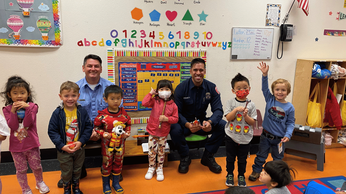 Chino Valley Firefighters visit a classroom to teach Fire and Life Safety to Preschoolers