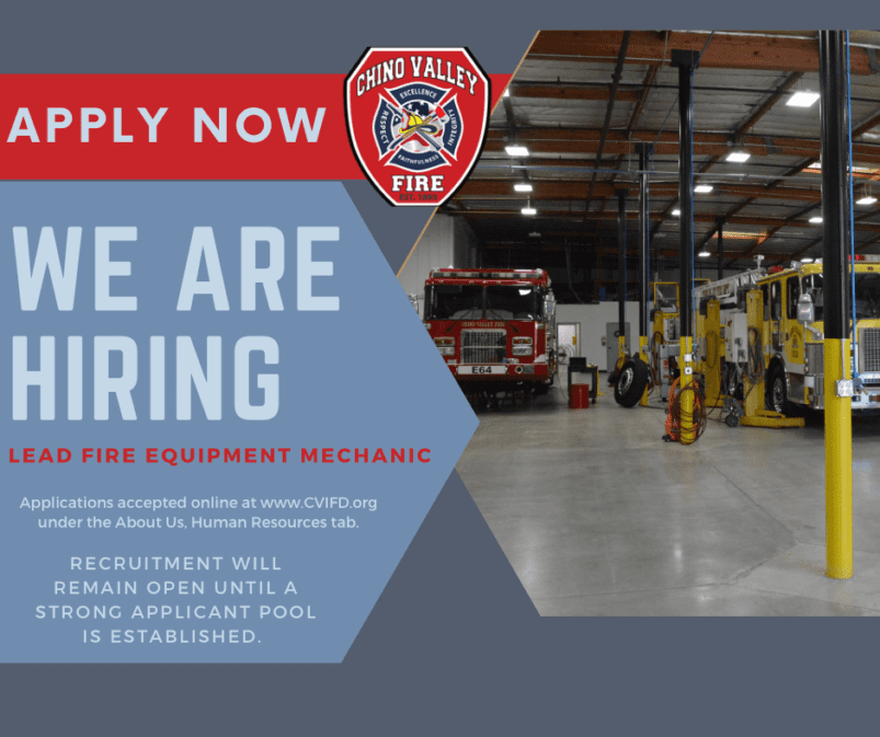 Chino Valley Fire job opening for Lead Fire Equipment Mechanic